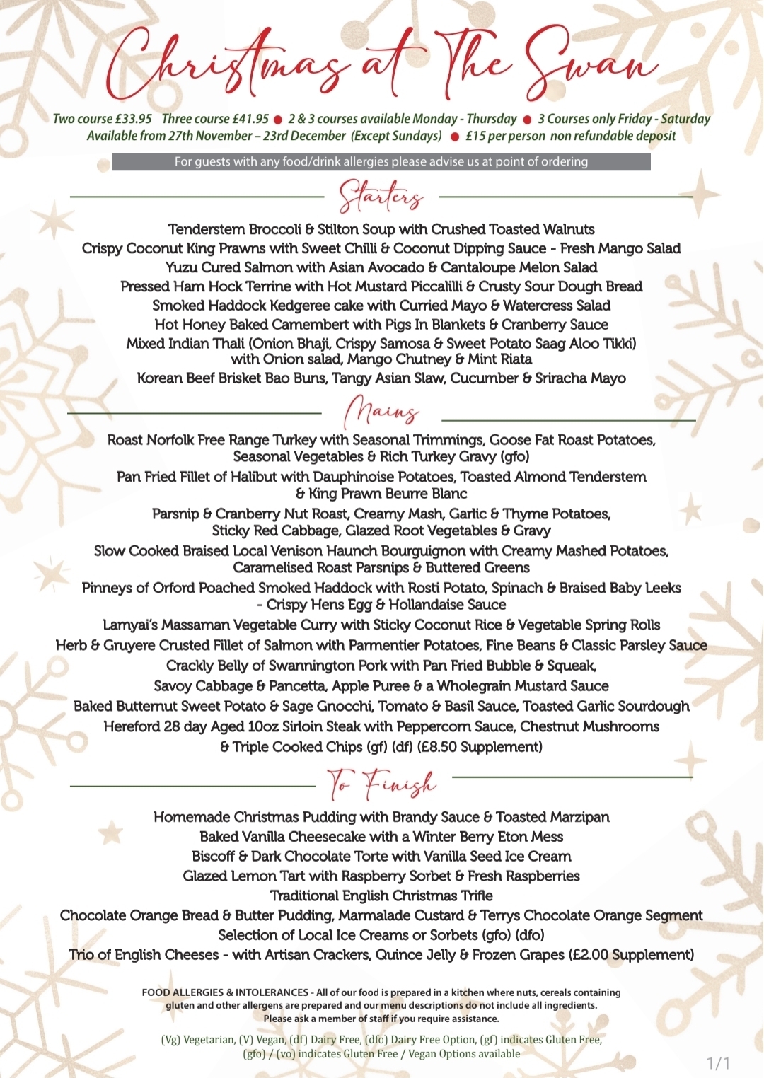 Swan Christmas Menu 2026
